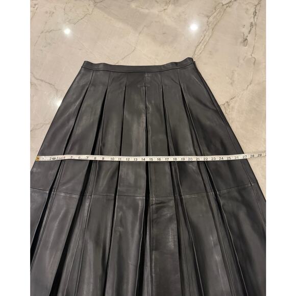 Nordstrom Black Leather Box Pleated High Waist A-line Midi Skirt Size Large NWOT - Picture 9 of 11